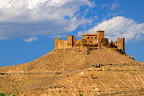 Medieval hilltop Castle Abbey of Montearagon, built in 1086, near Huesca, Aragon, Spain. July 2009