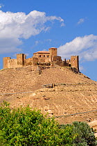 Medieval hilltop Castle Abbey of Montearagon, built in 1086, near Huesca, Aragon, Spain. July 2009