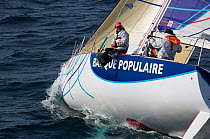 Figaro yacht "Banque Populaire" with Jeanne Gregoire and Gerald Veniard, Transat AG2R, Port la Foret, Brittany, France. April 2010.