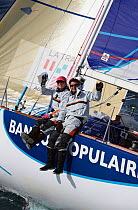 Figaro yacht "Banque Populaire" with Jeanne Gregoire and Gerald Veniard, Transat AG2R, Port la Foret, Brittany, France. April 2010. Editorial use only.