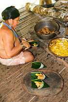 Embra Indian woman preparing food for a traditional feast, Soberania NP, rainforest, Panama, November 2008