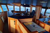 View of Wheelhouse onboard fishing vessel "Ocean Harvest" on the North Sea, February 2010, Property released.
