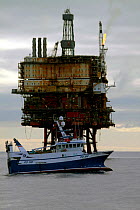 Fishing vessel "Ocean Harvest" operating close to the "Beryl Bravo" production platform, 160 miles Northeast of Aberdeen, in the North Sea. March 2010.