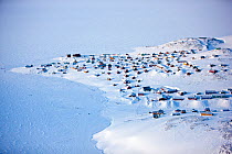 Aerial view of Ittoqqortoormiit, Scoresbysund, North East Greenland. February 2009.