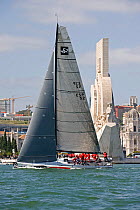 "Matador" arriving in Lisbon, sailing past the Monument to the Discoveries. Audi Med Cup offshore race, Cascais to Lisbon, Portugal, May 2010.