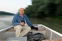 Photographer Solvin Zankl on Tisza river, Hungary, Photographing Tisza Mayfly. June 2008