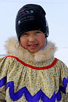 Portrait of a young inuit girl, Banks Island, North West Territories, Canada April 2010