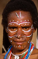 Portrait of a Dani woman with painted face, Baliem valley, West Papua, former Irian-Jaya, Indonesia, August 2002