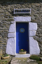 Traditional front door on Ouessant Island, Ile bretonne, Bretagne, France, June 2005