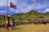 Independance demonstration of Yali tribes. West Papua, former Irian-Jaya, Indonesia, August 2002 (West Papua).