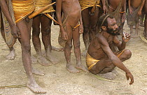Yali men in traditional clothing with penis gourds and ratan girdles. West Papua, former Irian-Jaya, Indonesia, August 2002 (West Papua).
