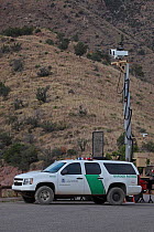 Mobile Surveillance Unit vehicle, U.S. Border Patrol, Huachuca Mountains, Arizona, USA. Uses radar-infrared technology and a video camera to monitor United States and Mexican border