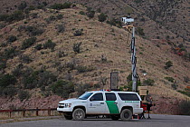 Mobile Surveillance Unit vehicle, U.S. Border Patrol, Huachuca Mountains, Arizona, USA. Uses radar-infrared technology and a video camera to monitor United States and Mexican border