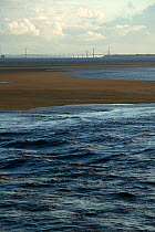 Severn Estuary tidal patterns, with Severn bridge on horizon, England, August 2009