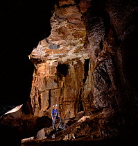 Man in the New Chamber, Marble Arch Caves, County Fermanagh, Northern Ireland, UK, February 1991