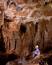 Man in the New Chamber, Marble Arch Caves, County Fermanagh, Northern Ireland, UK, February 1991