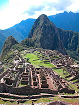 The ruins of Macchu Pichu, World Heritage Site of Humanity and one of the Seven Wonders of the World, Cusco Department, Andes mountains, Peru.