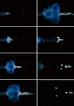 Shotgun discharge, multiflash sequence of eight images