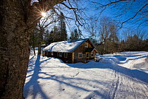 Early morning outside the bunkhouse at Little Lyford Pond Camps near Greenville, Maine, USA, March 2009.