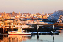 Lobster boat in Portsmouth Harbor, New Hampshire, USA, March 2009.