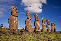 Stone sculptures / Moai at Ahu Ahivi, Easter Island, South Pacific, October 2009