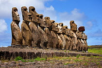 Stone figurative sculptures / Moai at Tongariki, Easter Island, South Pacific, October 2009