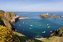 Boats moored in the natural harbour of Les Laches, Sark, Channel Isles, UK, Summer 2009