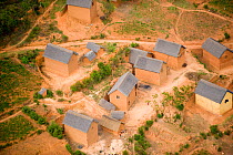 Aerial view of traditional Malagassy houses near Tana, Madagascar. November 2008