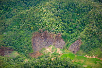 Aerial view of deforested area in the rainforest, near Andasibe Mantadia National Park, Madagascar. November 2008