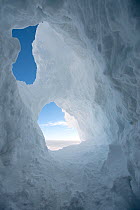 Looking out from a frozen ice cave, McMurdo Sound, Ross Sea, Antarctica, November 2008