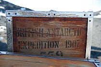 Wooden packing cases outside Shackleton's Nimrod Hut, frozen in time from the British Antarctic Expedition 1907, Cape Royds, McMurdo Sound, Antarctica, November 2008