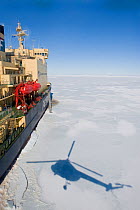 Shadow of helicopter returning to the Russian ice breaker ship, Kapitan Khlebnikov, McMurdo Sound, Ross Sea, Antarctica, November 2008
