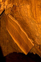 Ngilgi Cave, a limestone cave richly decorated with the calcium carbonate formations including flowstone resembling shawls or slabs of bacon.  Leeuwin-Naturaliste National Park, Southwest Western Aus...