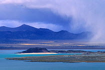 An autumn storm sweeps across the Mono Basin from the east slope of the Sierra Nevada Mountains. Mono Lake, Mono Basin National Forest Scenic Area, October 1997.