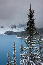 Morraine Lake, in the Valley of the Ten Peaks, after recent snowfall, Banff National Park, Alberta, Canada. October 2009