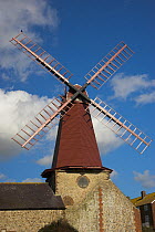 West Blatchington windmill an unusual smock mill built on a barn complex in 1820 and ceasing work about 1900, Brighton, England, UK. March 2009