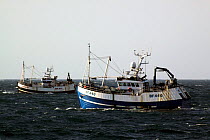 Pair trawlers "Onward" and "Beryl" fishing in the Norwegian sector of the North Sea. May 2010.