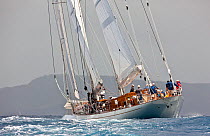 Schooner "Windrose" sailing at the Panerai Antigua Classic Yacht Regatta, Caribbean, April 2010.