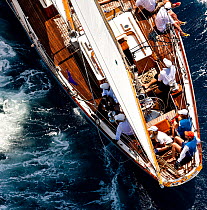 Aftdeck of a classic yacht, viewed from above at the Panerai Antigua Classic Yacht Regatta, Caribbean, April 2010.