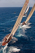 Three classic yachts racing at the Panerai Antigua Classic Yacht Regatta, Caribbean, April 2010.