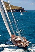 Ketch "Rebecca" sailing at the Panerai Antigua Classic Yacht Regatta, Caribbean, April 2010.