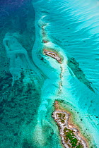 Aerial view of islands and sand banks in the Exumas. Bahamas, Caribbean, June 2009.