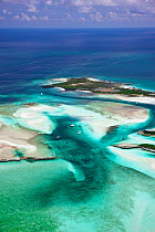 Aerial view of yachts anchored in the Exumas. Bahamas, Caribbean, June 2009.