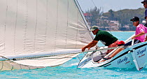 Mainsail on the water during the Bahamian Sloop regatta, Georgetown, Exumas, Bahamas. April 2009.