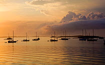 Yachts moored at sunset in Georgetown, Exumas, Bahamas. April 2009.