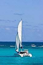Catamaran cruising in the Grenadines, Caribbean. February 2010.
