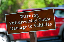 Sign warning people of risk to their vehicles from Vultures. Anhinga Trail, Everglades, Florida, USA