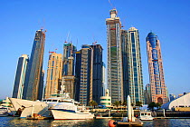 Dubai harbour and city with skyscrapers under construction, Dubai, United Arab Emirates, February 2010