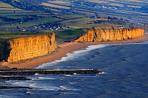 Aerial view of the Jurassic coastline at West Bay, Dorset, England, UK, January 2009
