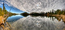 Panoramic view of Judd lake in Autumn with reflections, Minnesota, USA, October 2009